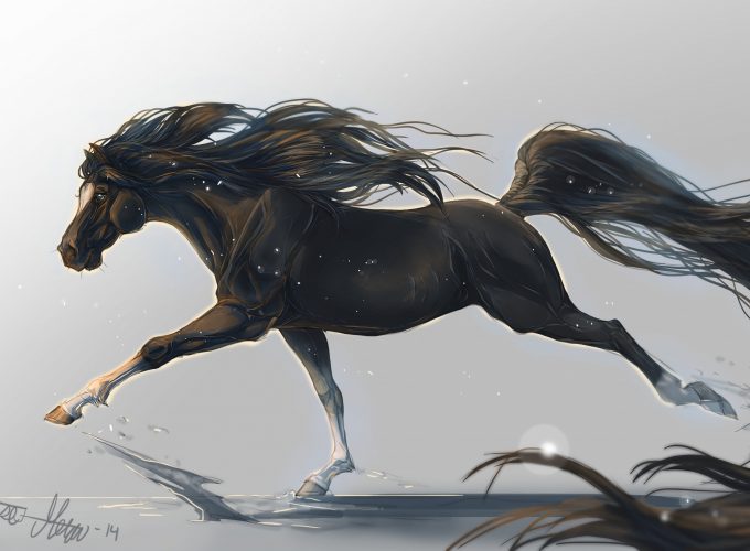 Wallpaper horse, hooves, 5k, 4k wallpaper, mane, galloping, black, white background, art, , Animals 663847921